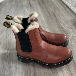 Dr. Martens Tan Leather Fur-Lined Ankle Boots